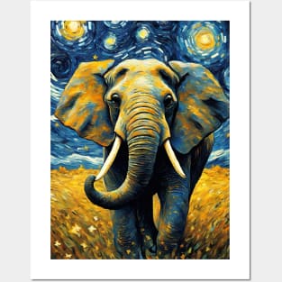 Elephant Animal Painting in a Van Gogh Starry Night Art Style Posters and Art